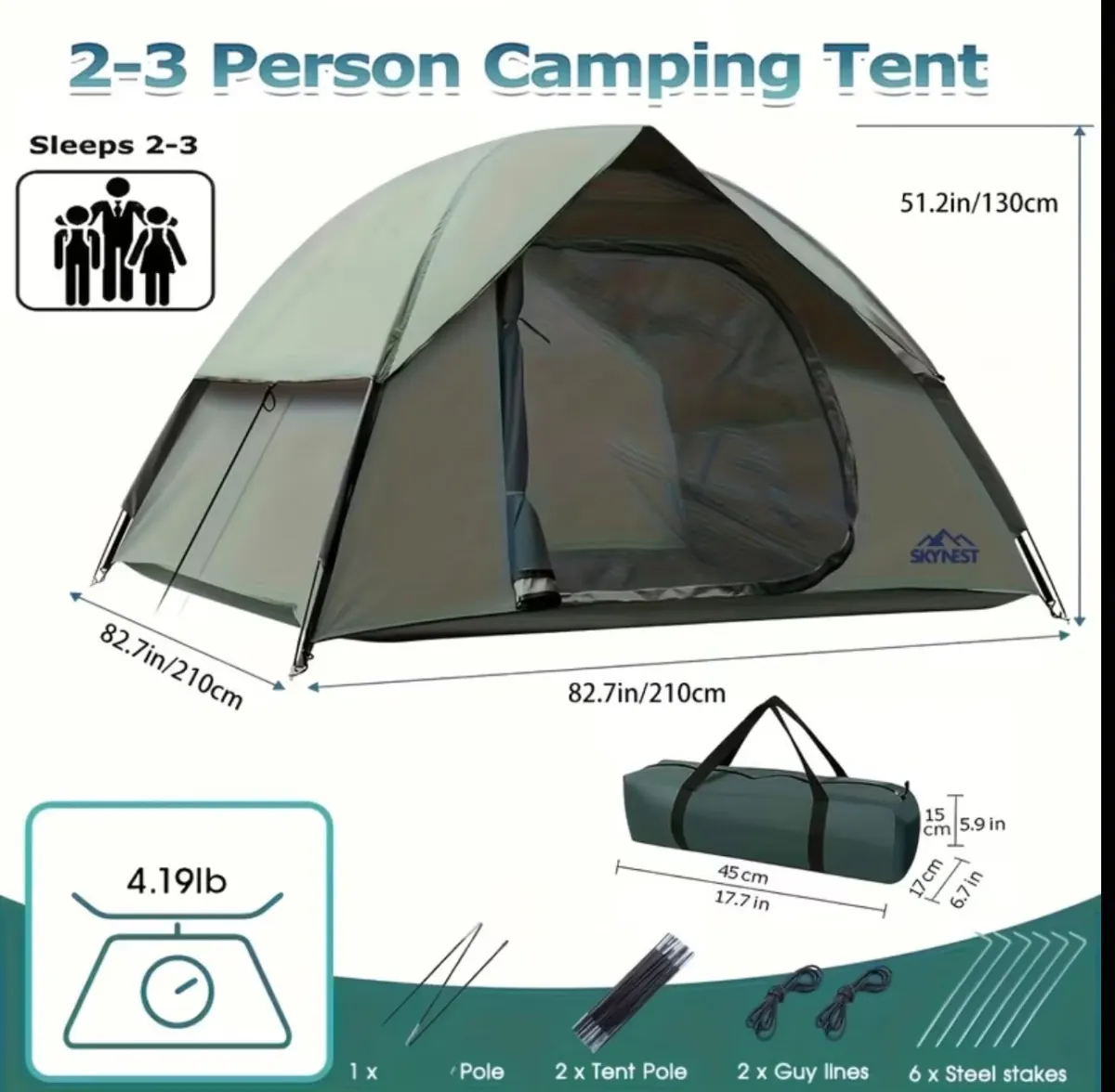 Brand New 2-3 Person Camping Tent | Green