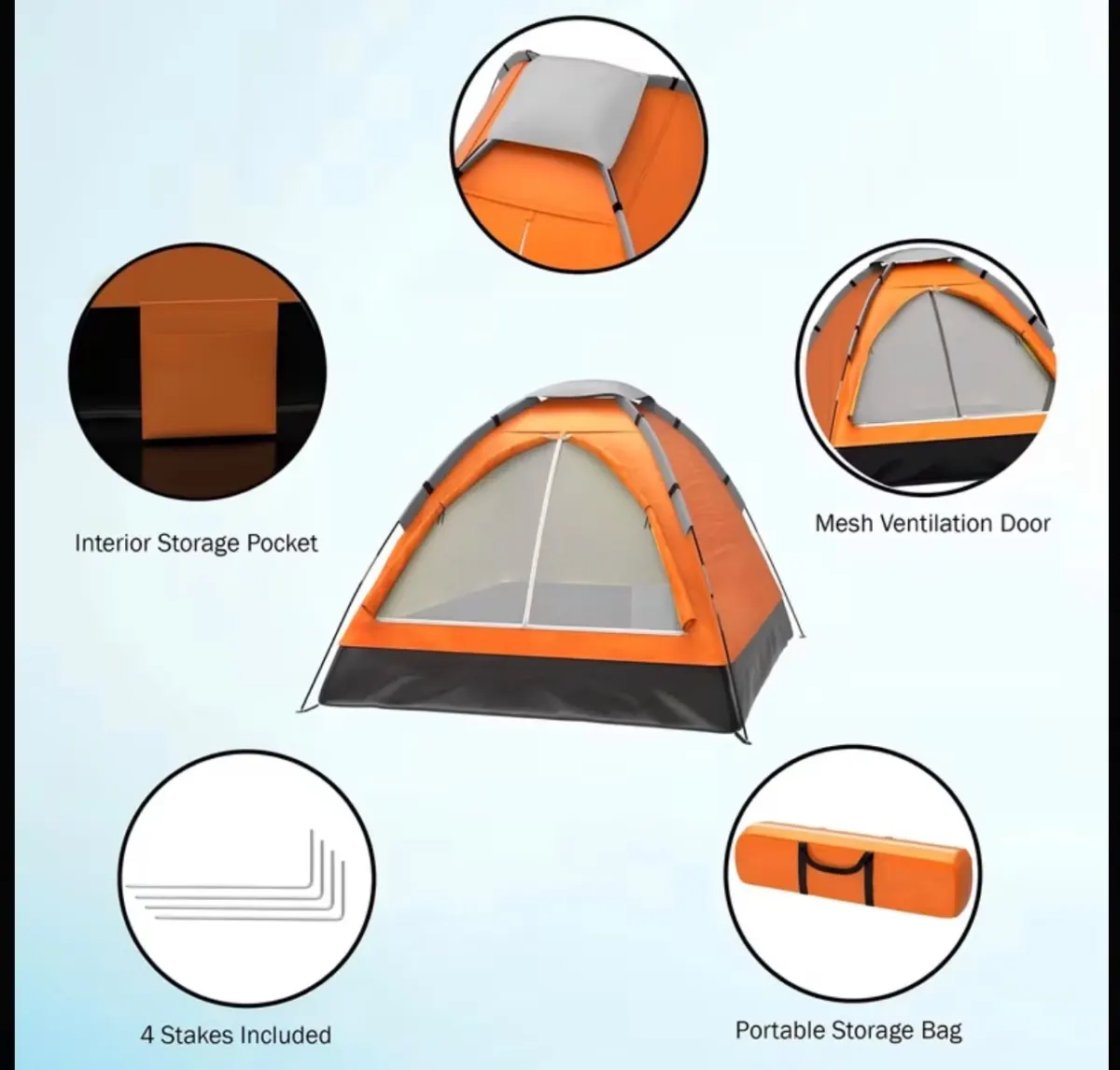 Brand New 2 Person Camping Tent | Orange | Lightweight