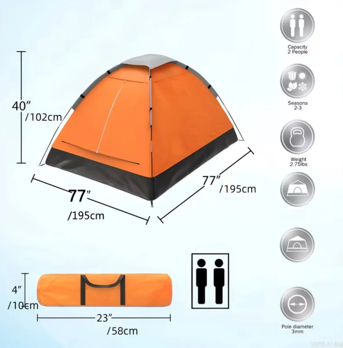 Brand New 2 Person Camping Tent | Orange | Lightweight