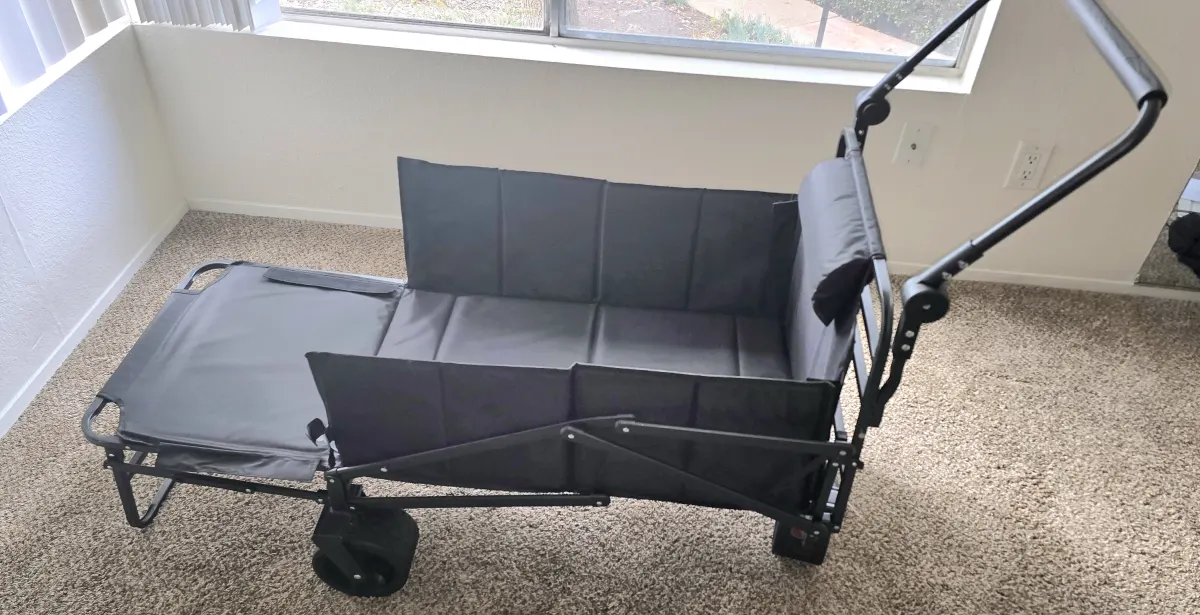 Brand New 2-in-1 Folding Wagon & Reclining Lounge Chair with push handle | Color Black