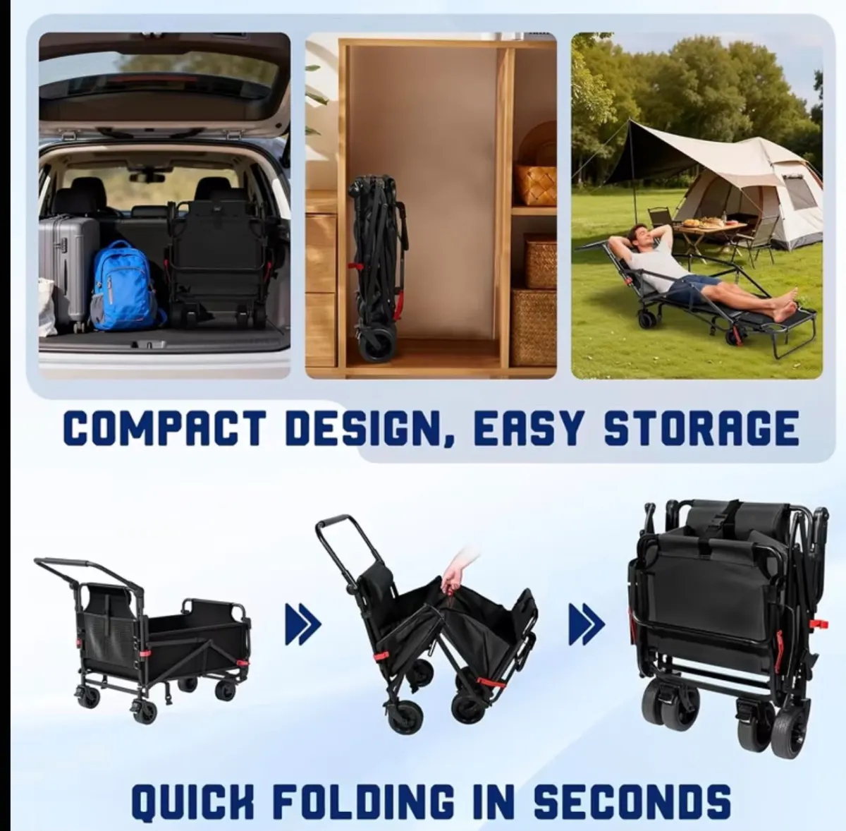 Brand New 2-in-1 Folding Wagon & Reclining Lounge Chair with push handle | Color Black